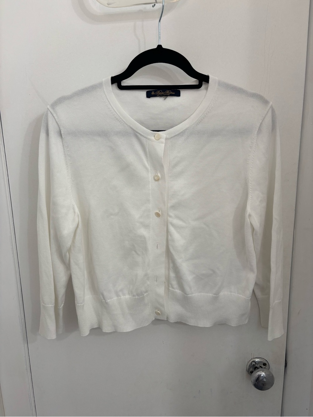 Brooks Brothers White Crewneck Button-Front Cardigan